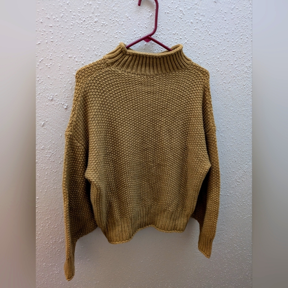 Tan Knit Mock Neck Crop Sweater